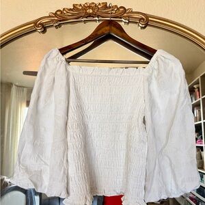 NWT Maeve Anthropologie smocked white puff sleeve top Size Large